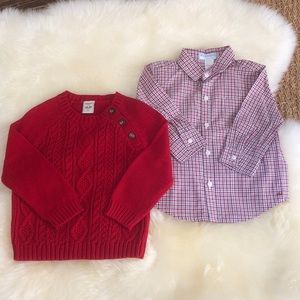 Janie and Jack boy button down & ON sweater 12-18m